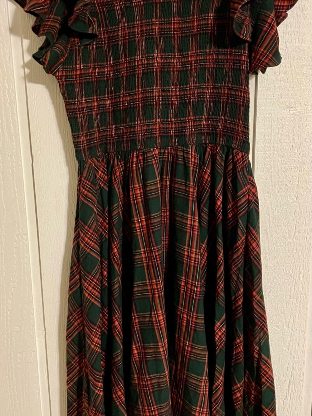 Ivy City Co Green and Red Plaid Ruffle Sleeve Dress